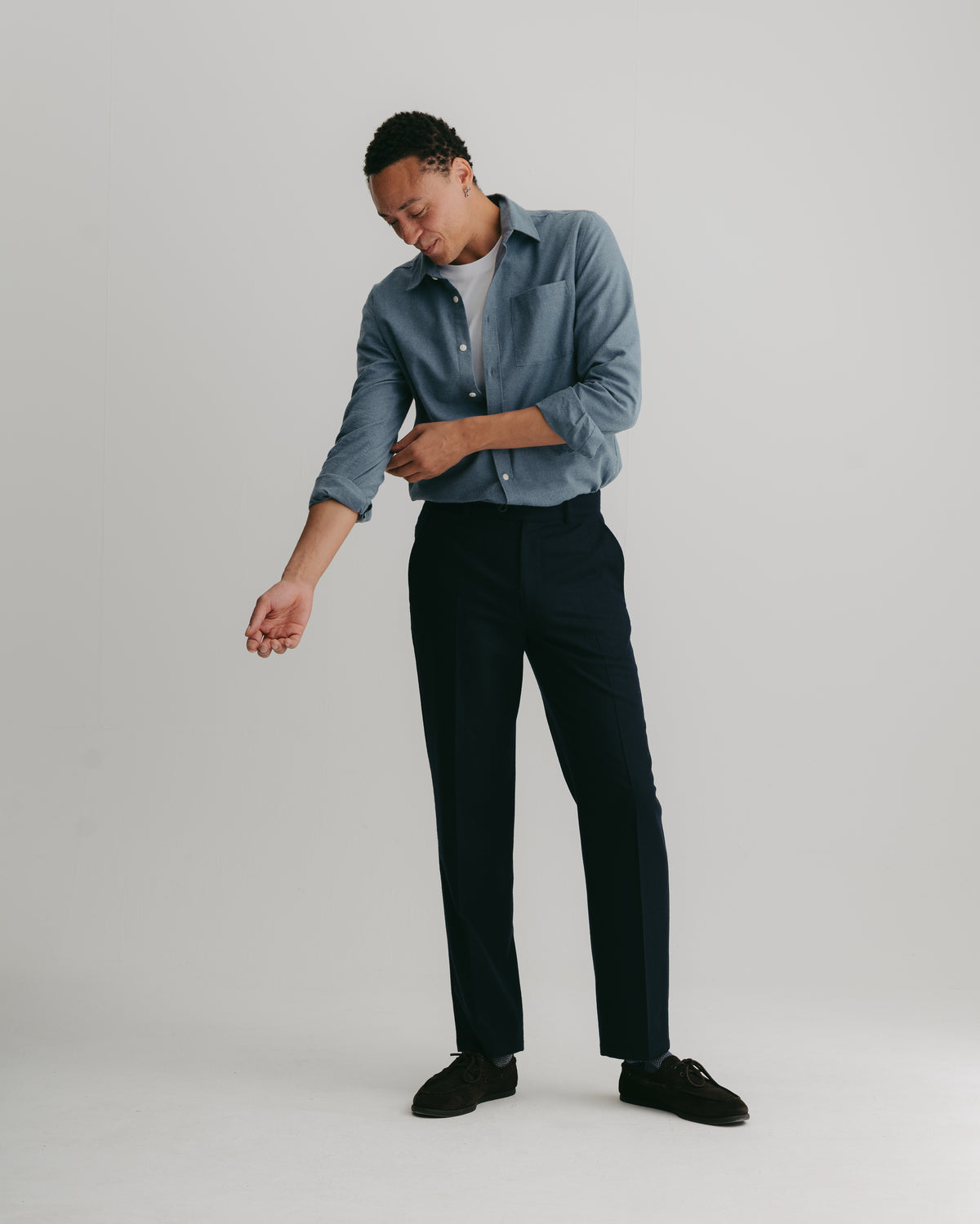 Washed Blue Brushed Cotton Shirt, Collar Shirt - SIRPLUS