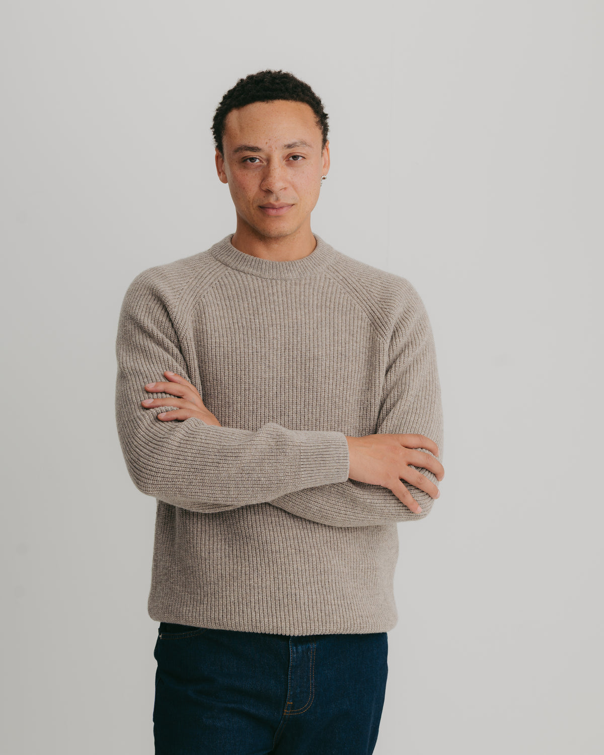 Oat Lambswool Fisherman Jumper, Crew Neck Jumper - SIRPLUS