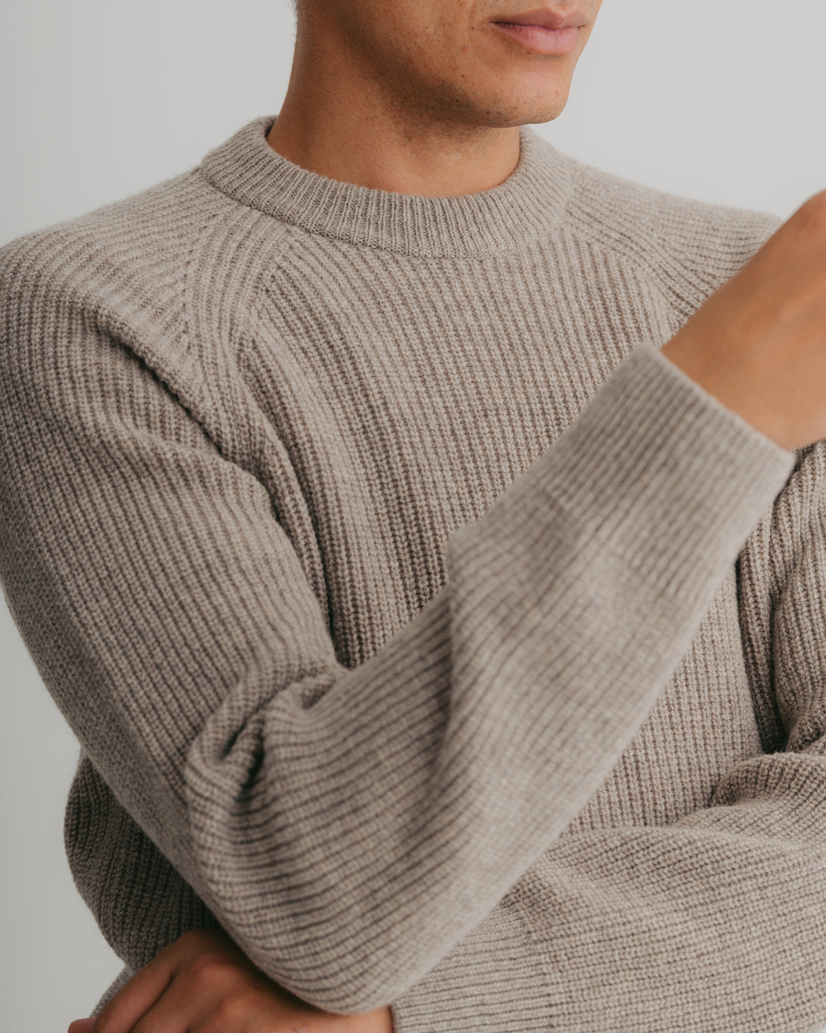 Oat Lambswool Fisherman Jumper, Crew Neck Jumper - SIRPLUS