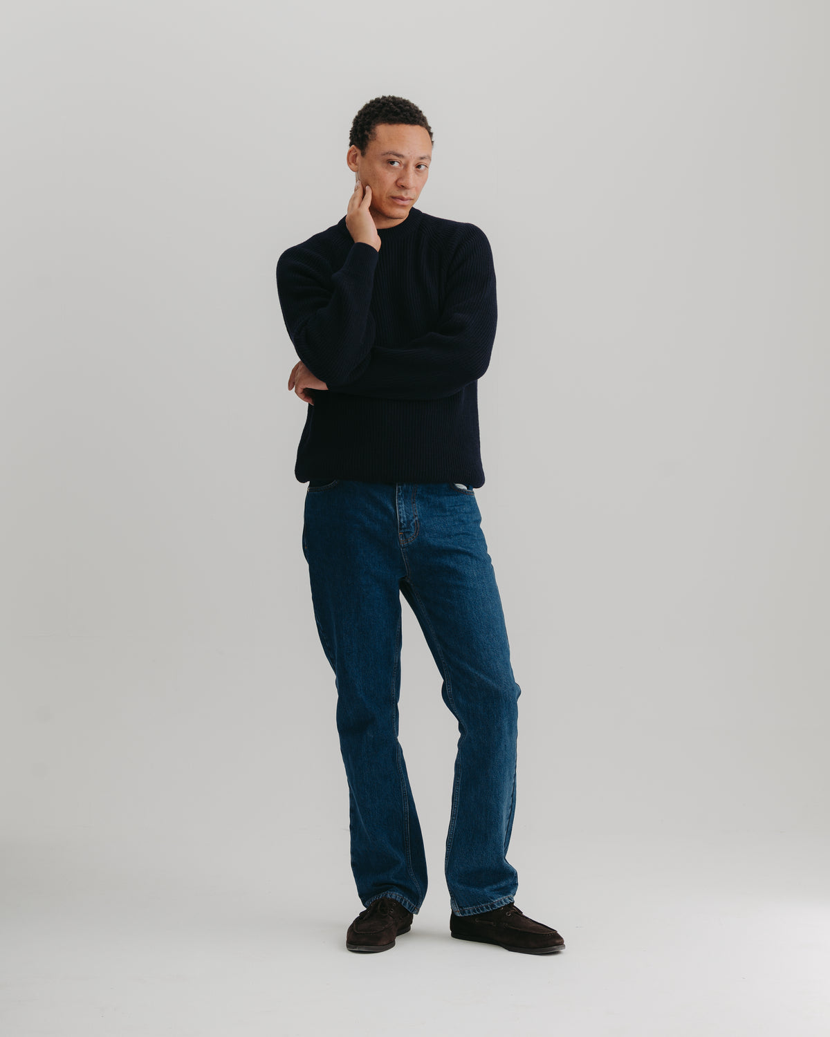 Navy Lambswool Fisherman Jumper