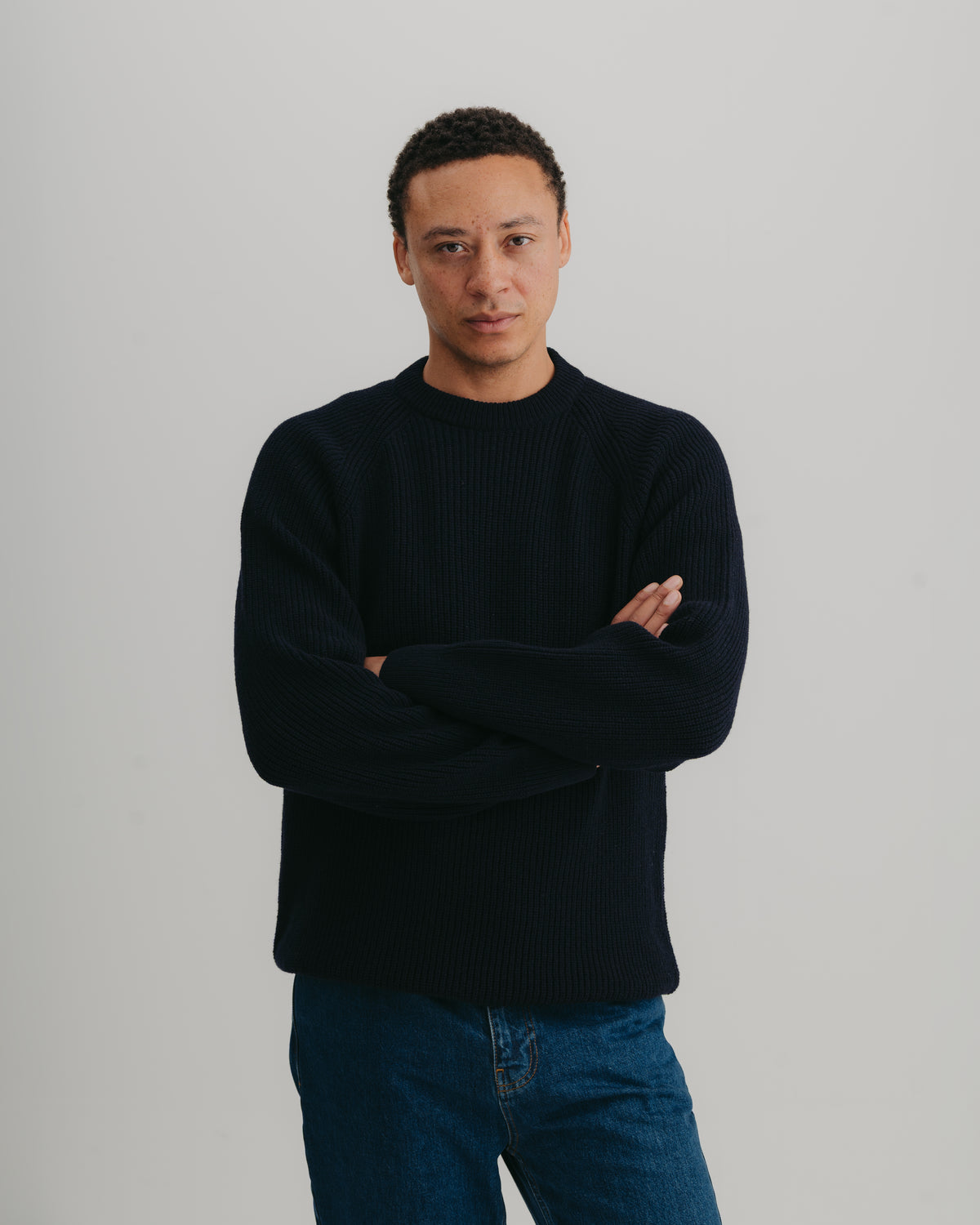 Navy Lambswool Fisherman Jumper