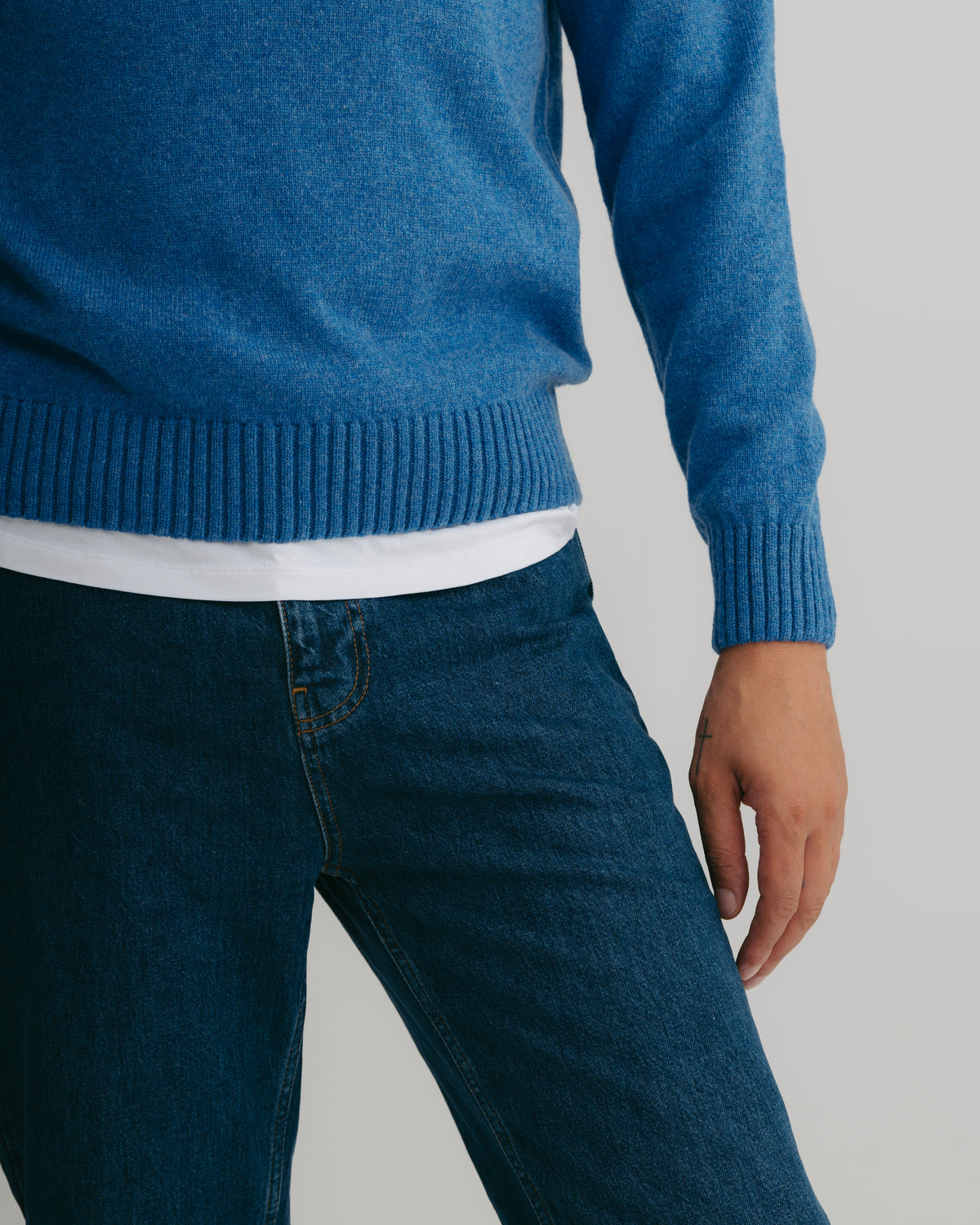 River Blue Lambswool Crew Neck Jumper, Crew Neck Jumper - SIRPLUS