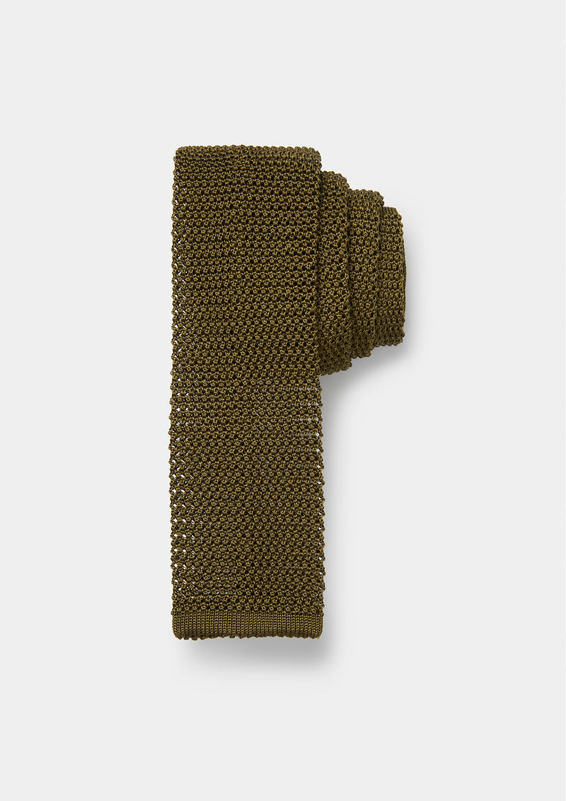 Olive Green Silk Knitted Tie