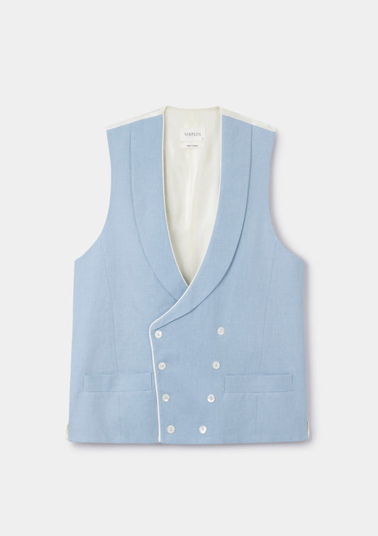 Ash Blue Shawl Lapel Double-Breasted Waistcoat, Double Breasted Waistcoat - SIRPLUS