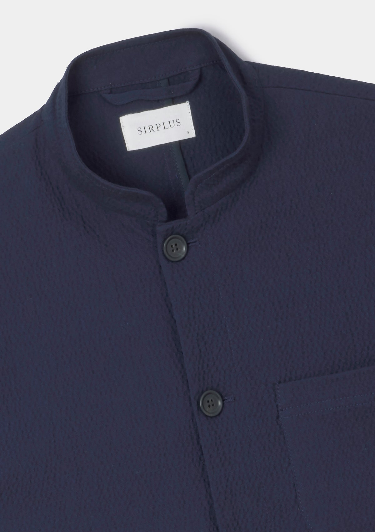 Dark Navy Seersucker Casual Nehru Jacket, Nehru Jacket - SIRPLUS