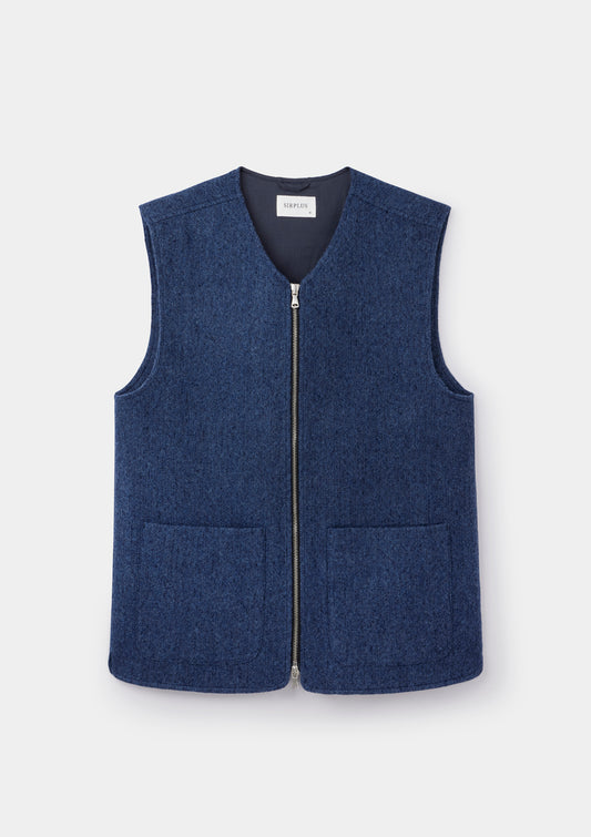 Blue Brushed Herringbone Wool Gilet