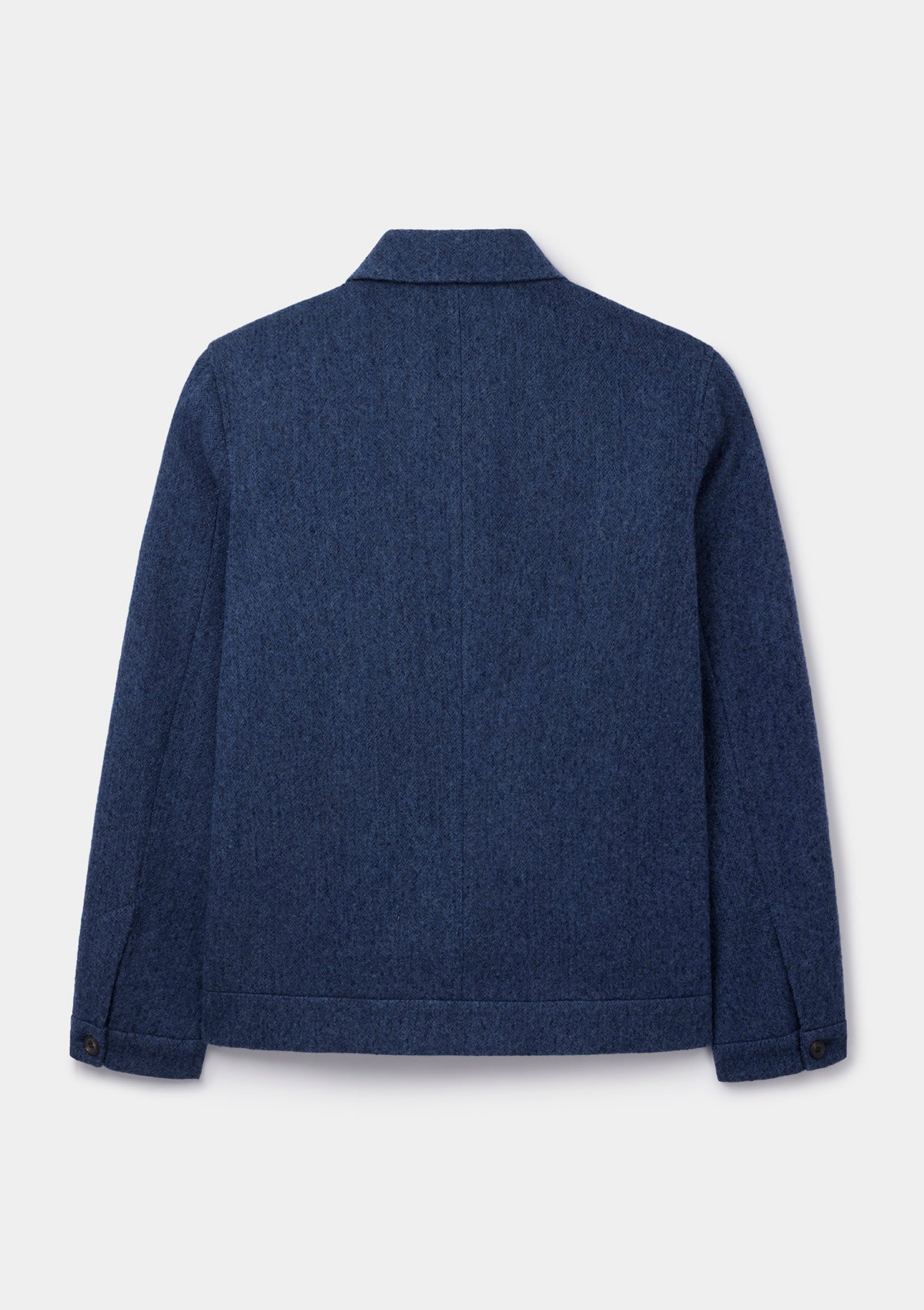 Blue Brushed Herringbone Wool Zip Jacket
