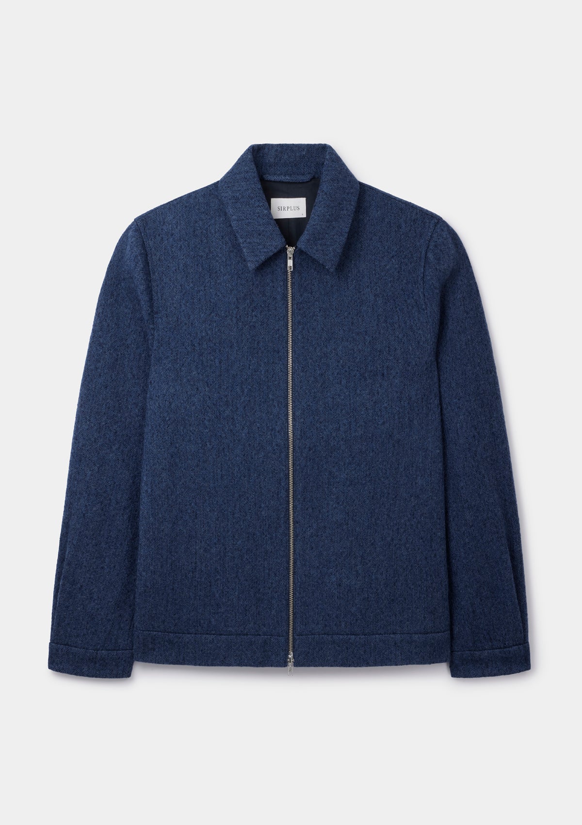 Blue Brushed Herringbone Wool Zip Jacket