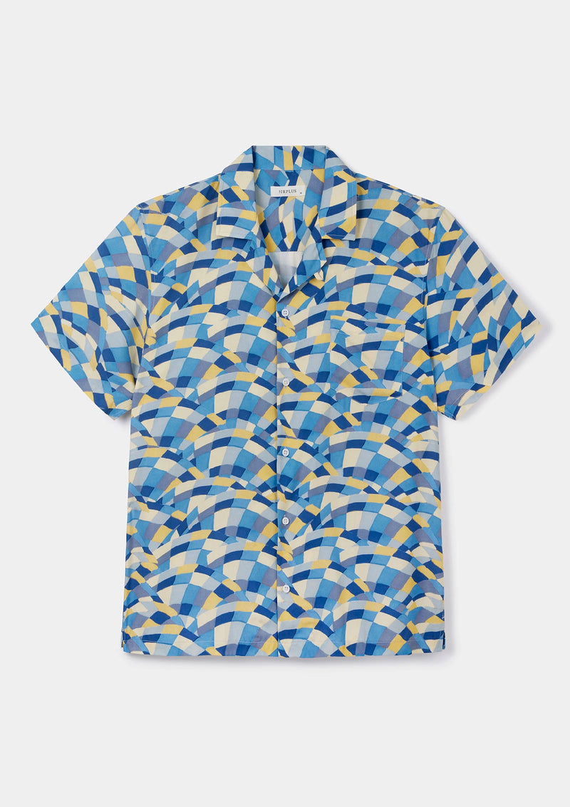 Blue Ecovero™ Mosaic Waves Cuban Shirt
