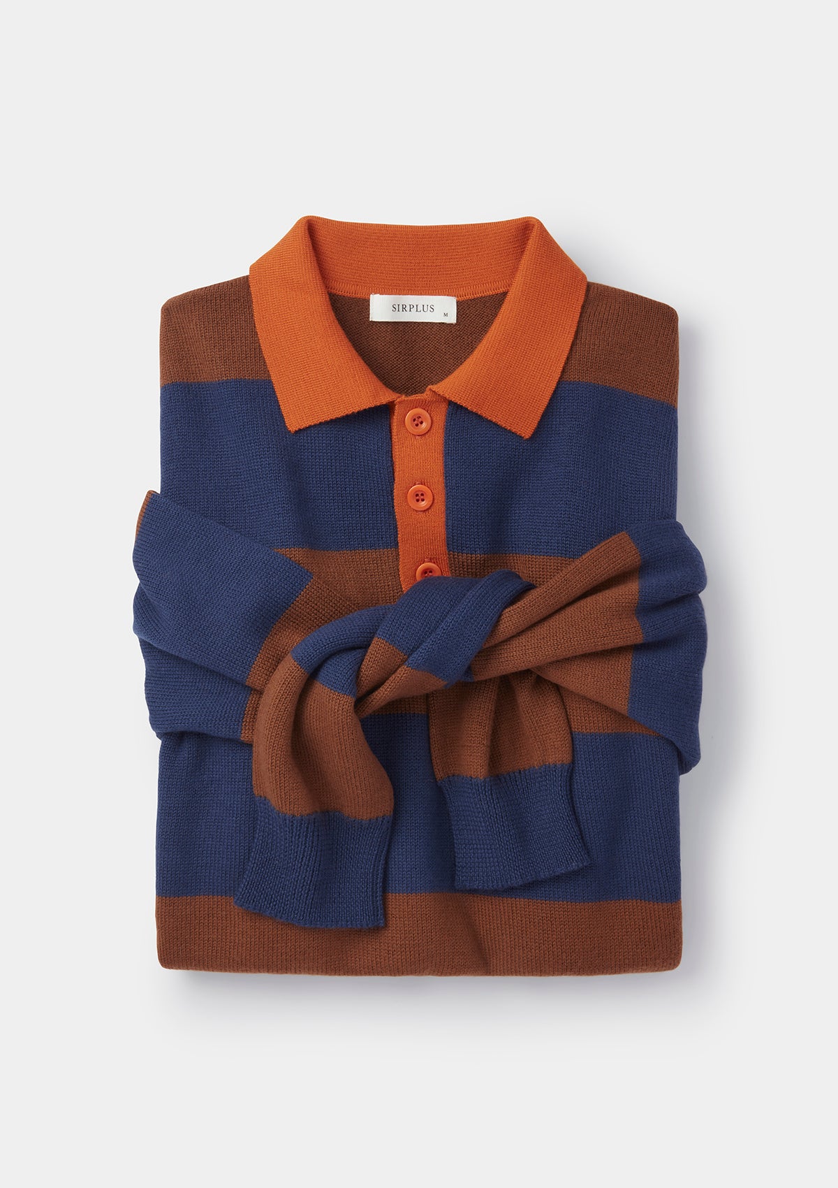 Blue & Brown Merino Knit Rugby Polo Shirt, Polo Shirt - SIRPLUS