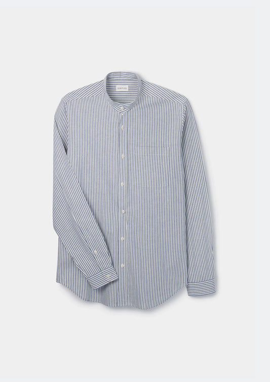 Blue & White Striped Grandad Shirt