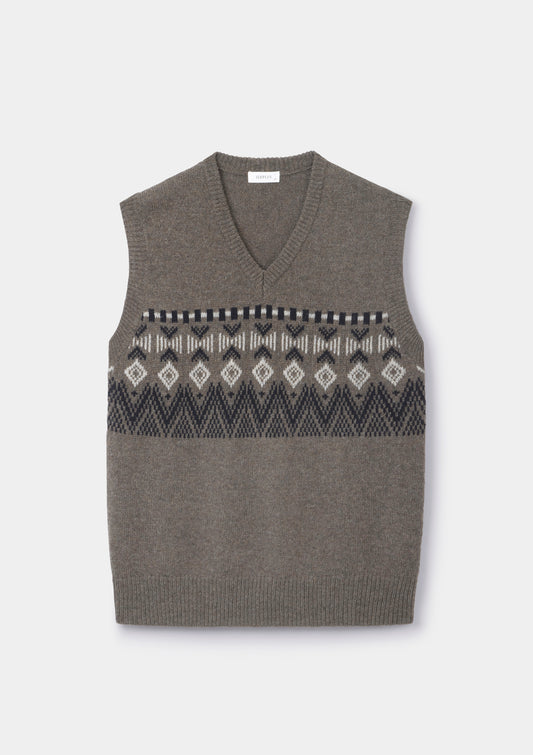 Brown Icelandic Style Lambswool Vest, Knit Vest - SIRPLUS