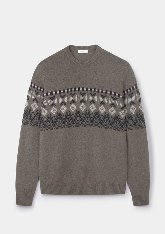 Brown Icelandic Style Crew Neck Jumper, Knitwear - SIRPLUS
