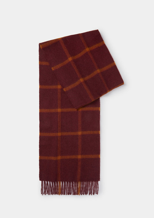 Burgundy Windowpane Check Cashmere Scarf