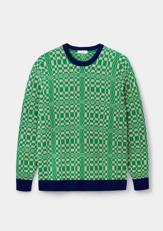Canal Green Plaid Fair-Isle Crew Neck Jumper, Crew Neck Jumper - SIRPLUS
