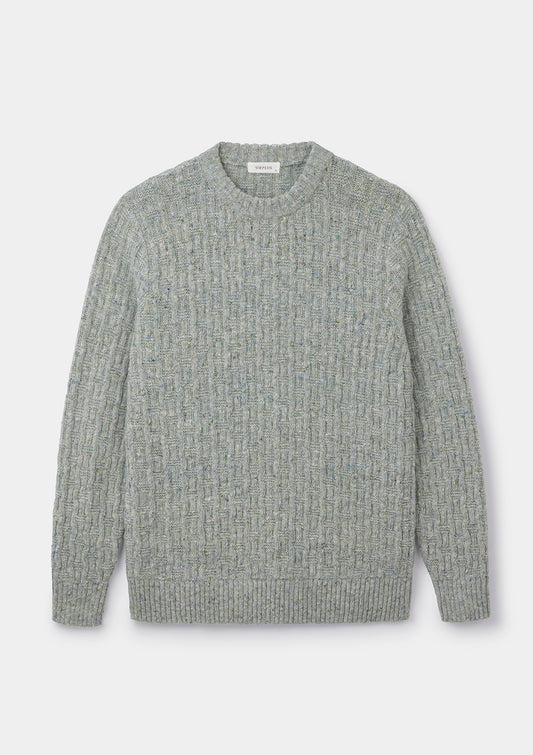 Mist Donegal Wool Cable Jumper, Crew Neck Jumper - SIRPLUS