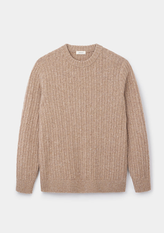 Camel Donegal Wool Cable Jumper, Crew Neck Jumper - SIRPLUS
