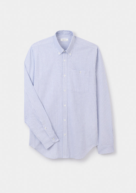 Navy & White Stripe Button-down Shirt, Collar Shirt - SIRPLUS