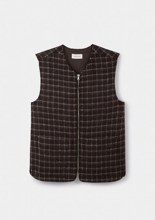 Brown Chalk Check Wool Gilet, Gilet - SIRPLUS