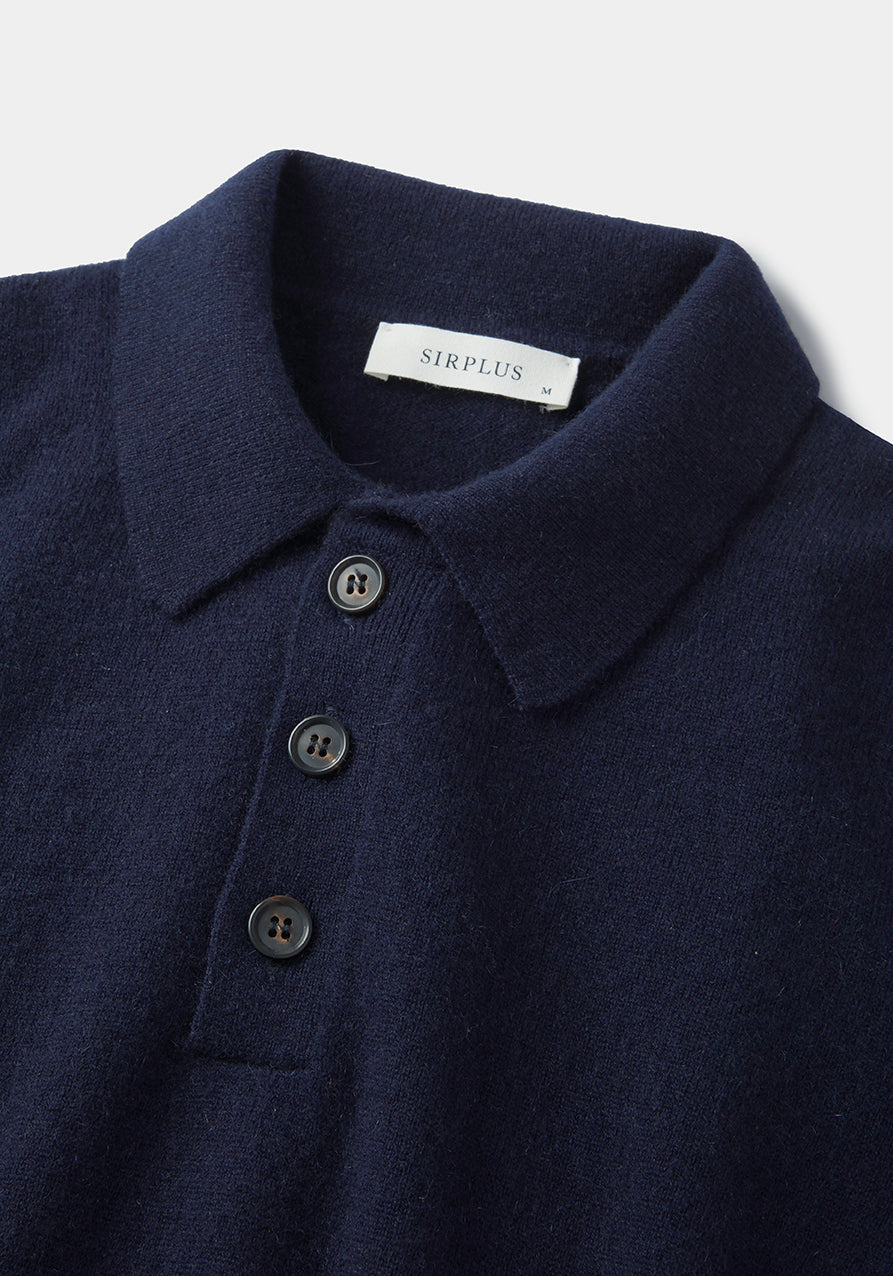 Navy Cashmere Long Sleeve Polo