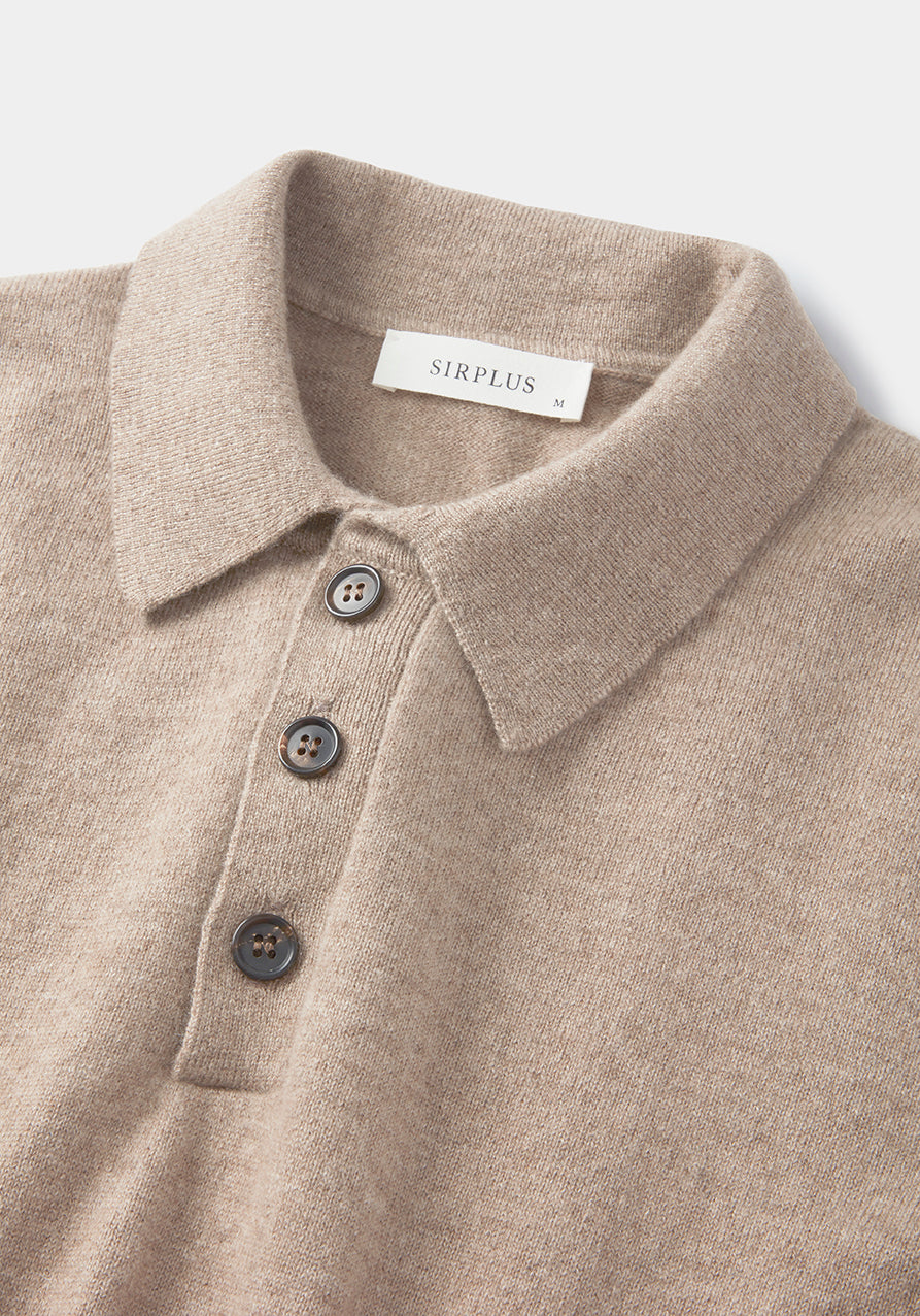 Oat Cashmere Long Sleeve Polo