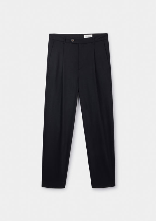 Black Wool Cashmere Pleated Trousers, Pleated Trouser - SIRPLUS