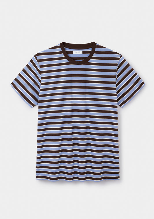 Brown & Blue Stripe Organic Cotton T-shirt, T-Shirt - SIRPLUS
