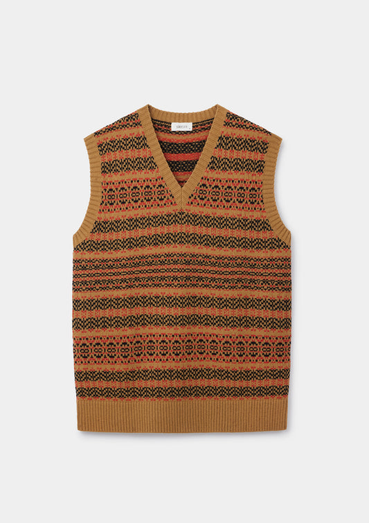 Golden Ember Tides Fair-Isle Lambswool Vest, Knit Vest - SIRPLUS