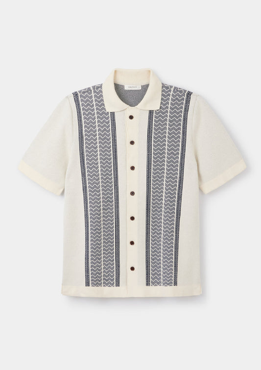 Cream Jacquard-Knit Polo, Polo Shirts - SIRPLUS