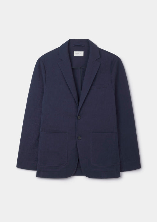 Dark Navy Seersucker Cotton Blazer, Blazer - SIRPLUS