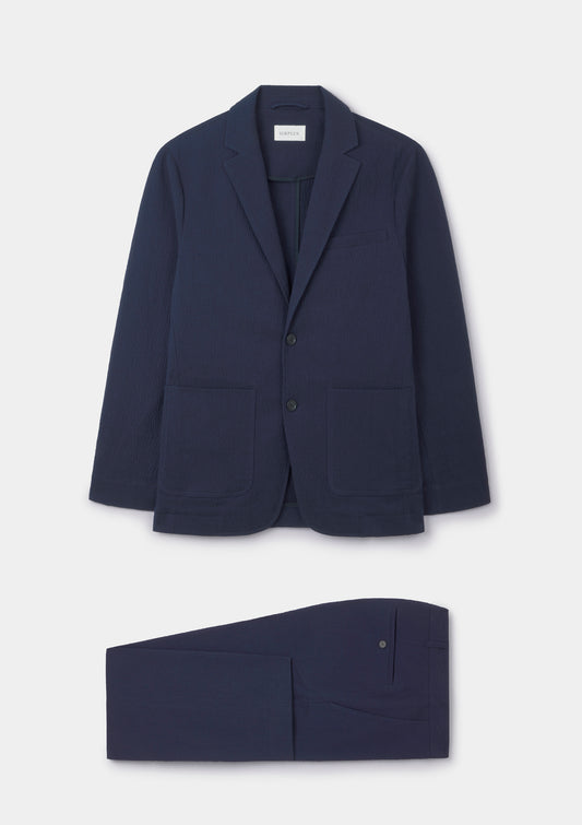 Dark Navy Seersucker Cotton Blazer, Blazer - SIRPLUS