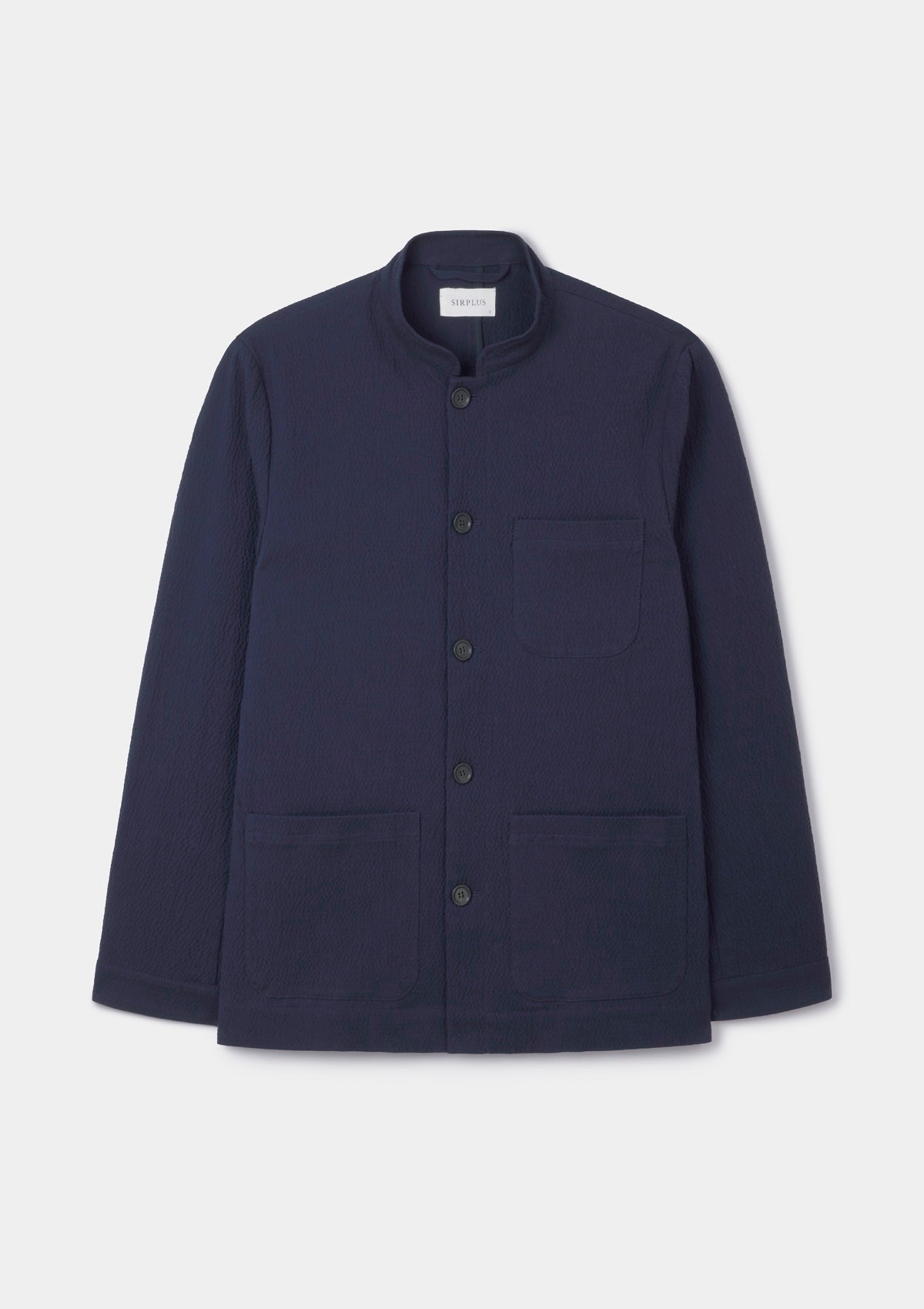 Dark Navy Seersucker Casual Nehru Jacket, Nehru Jacket - SIRPLUS