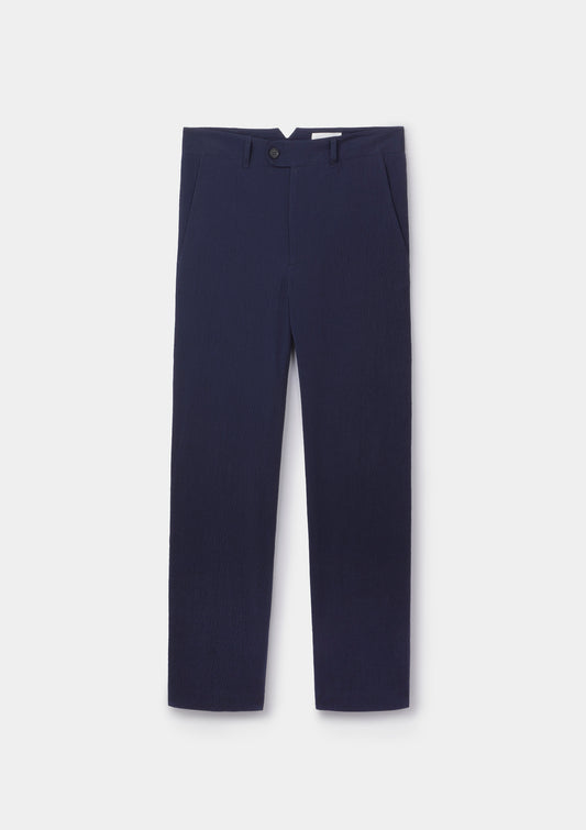 Dark Navy Seersucker Casual Trousers, Chinos - SIRPLUS