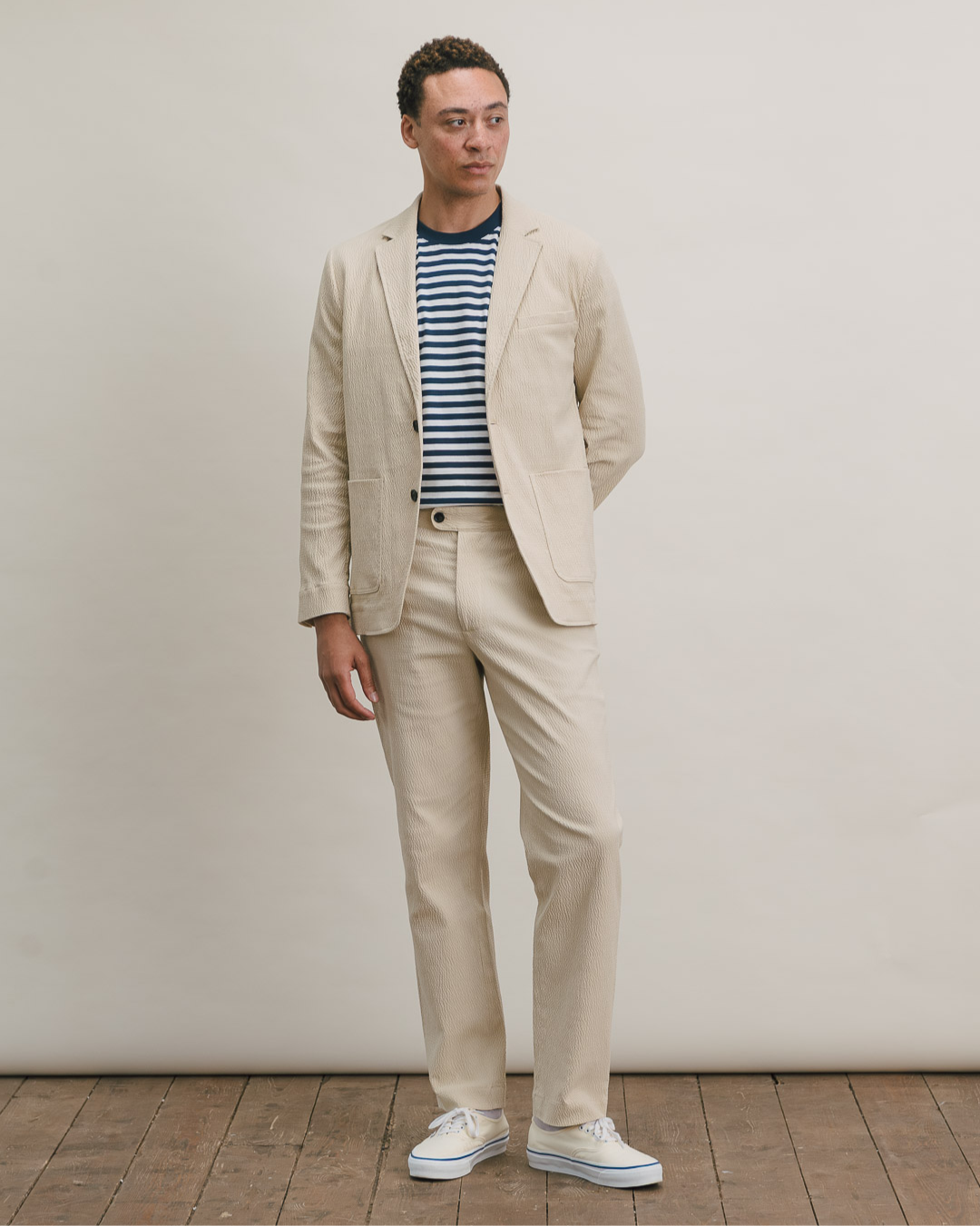 Ecru Seersucker Cotton Suit