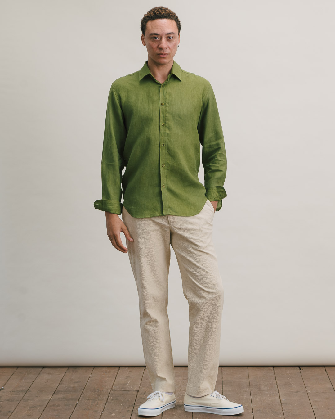 Ecru Seersucker Casual Trousers