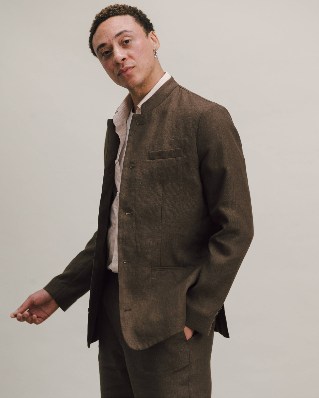 Hickory Brown Linen Nehru Suit