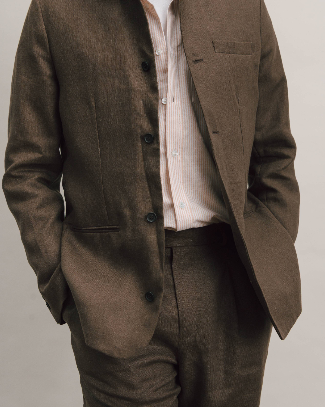 Hickory Brown Linen Nehru Suit