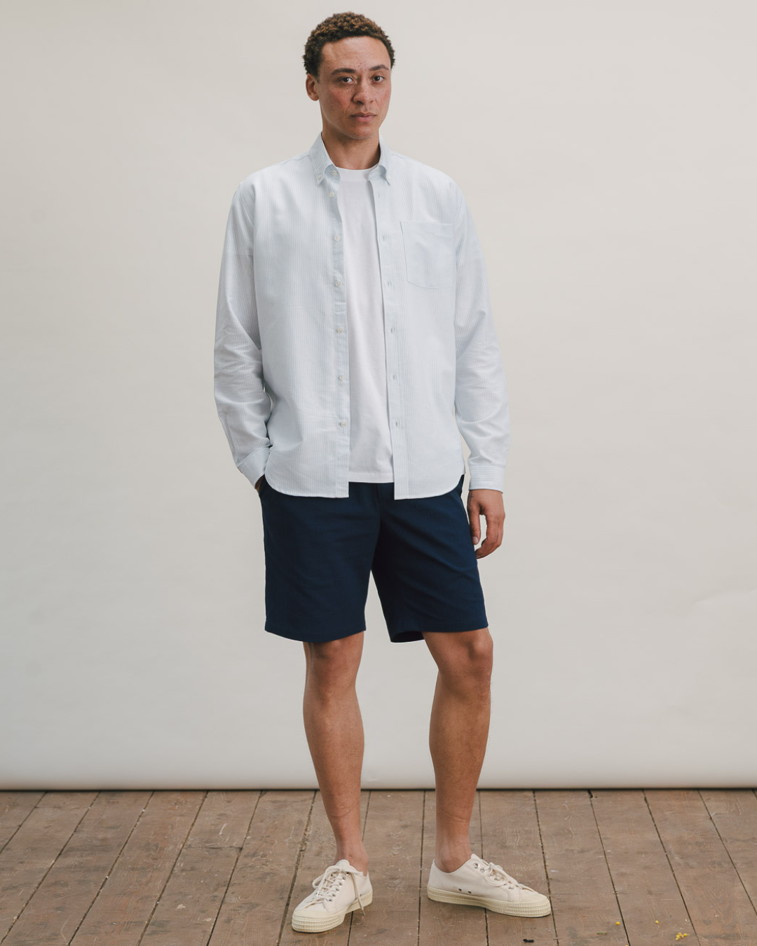 Navy Seersucker Relaxed Shorts