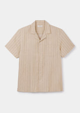Ecru Pinstripe Cotton Cuban Shirt