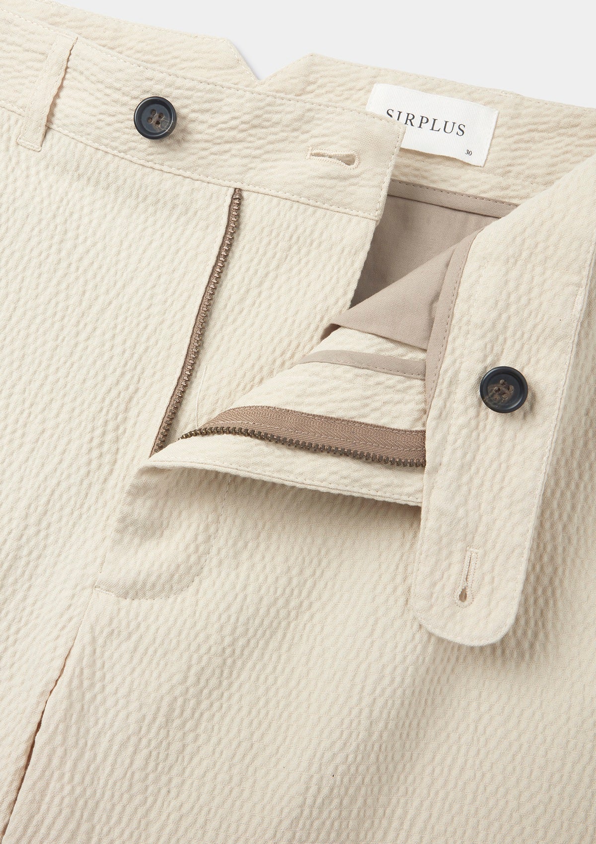 Ecru Seersucker Casual Trousers, Chinos - SIRPLUS