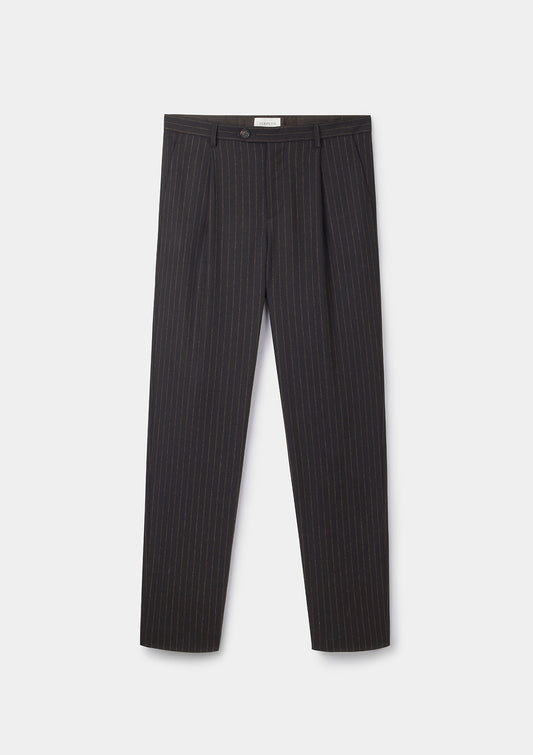 Espresso Chalk Stripe Pleated Trousers by SIRPLUS