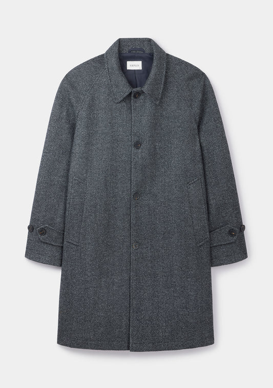 Graphite Herringbone Wool Raglan Overcoat, Coat - SIRPLUS