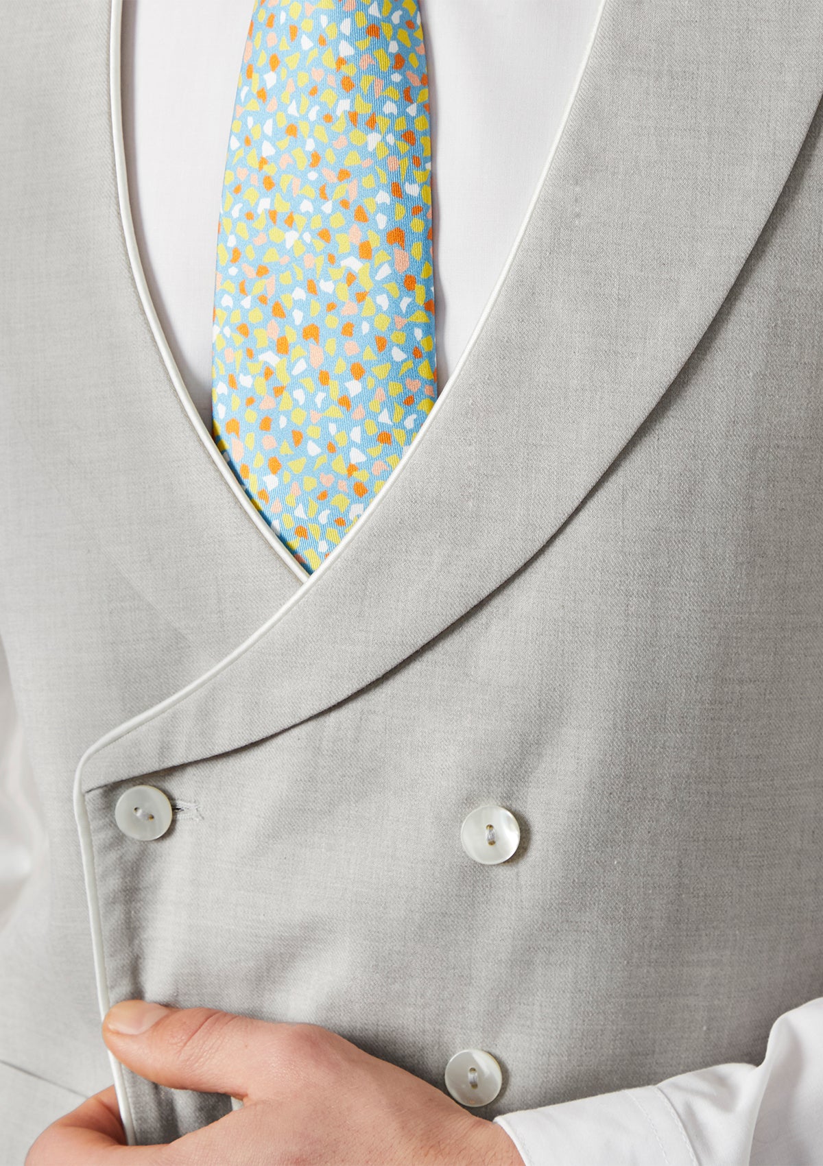 Grey Shawl Lapel Double Breasted Waistcoat, Double Breasted Waistcoat - SIRPLUS