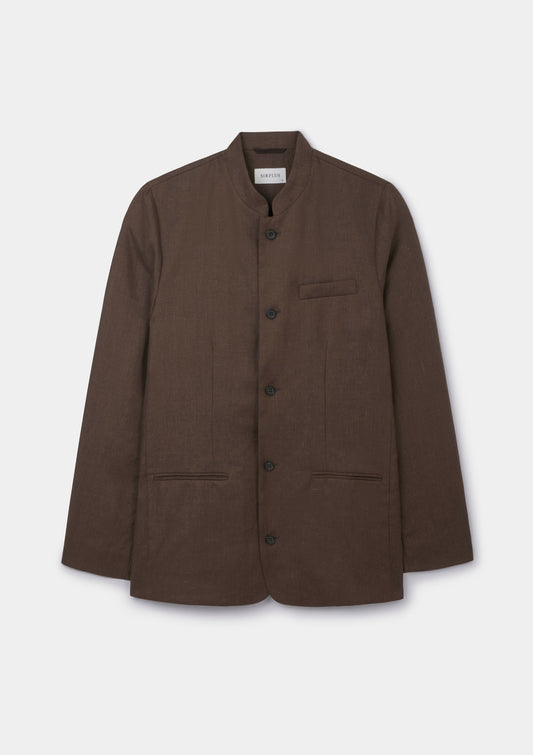 Hickory Brown Linen Nehru Jacket, Nehru Jacket - SIRPLUS