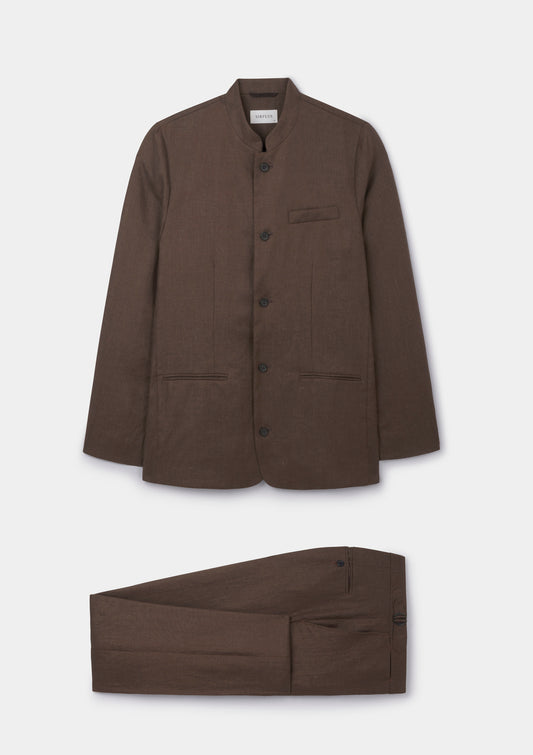 Hickory Brown Linen Nehru Jacket, Nehru Jacket - SIRPLUS