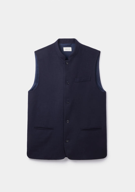 Ink Navy Classic Wool Cashmere Nehru Waistcoat