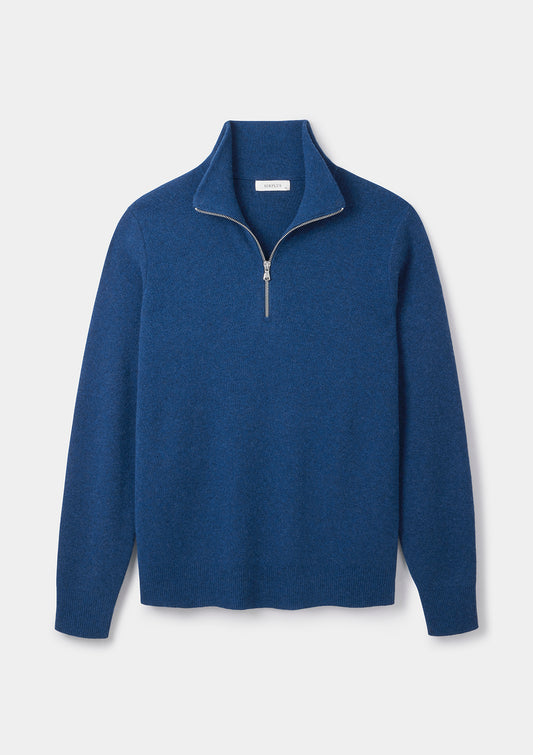 Ink Blue Merino Wool Half Zip Jumper for men by SIRPLUS, featuring premium soft wool, a high collar, and versatile half-zip design.