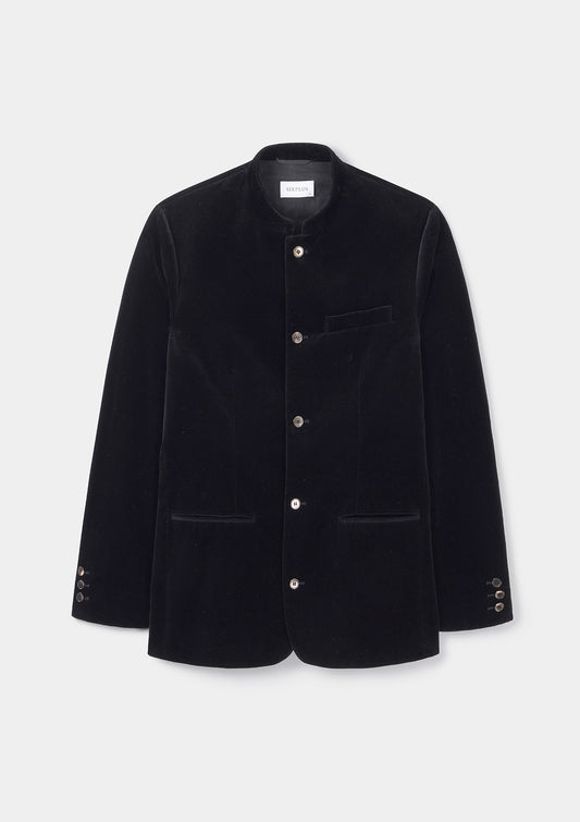 Jet Black Velvet Nehru Jacket by SIRPLUS