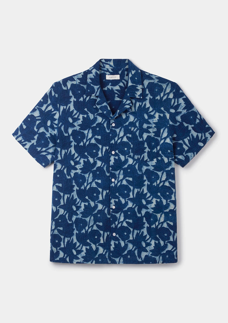 Marine Blue Batik Print Cuban Shirt