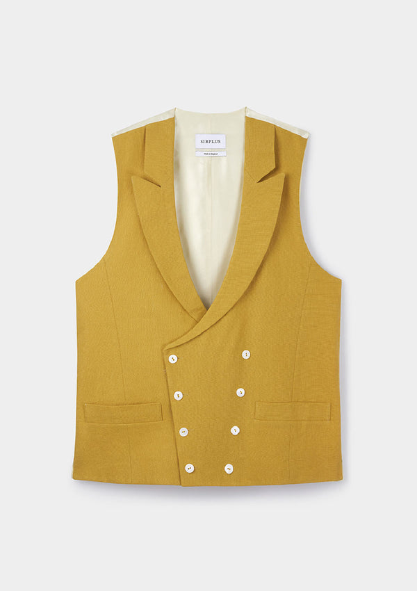 Mustard Peak Lapel Double Breasted Waistcoat